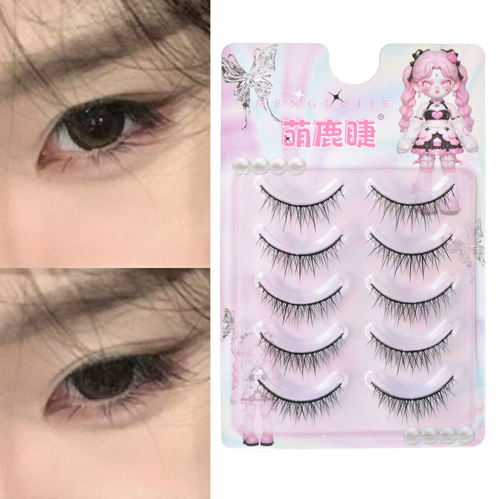 5 Paar koreanische Baby-gerade Wimpern, hartes Band, falsche Wimpern, natürliches Fischschwanz-Design für Cosplay, tägliches Make-up Image