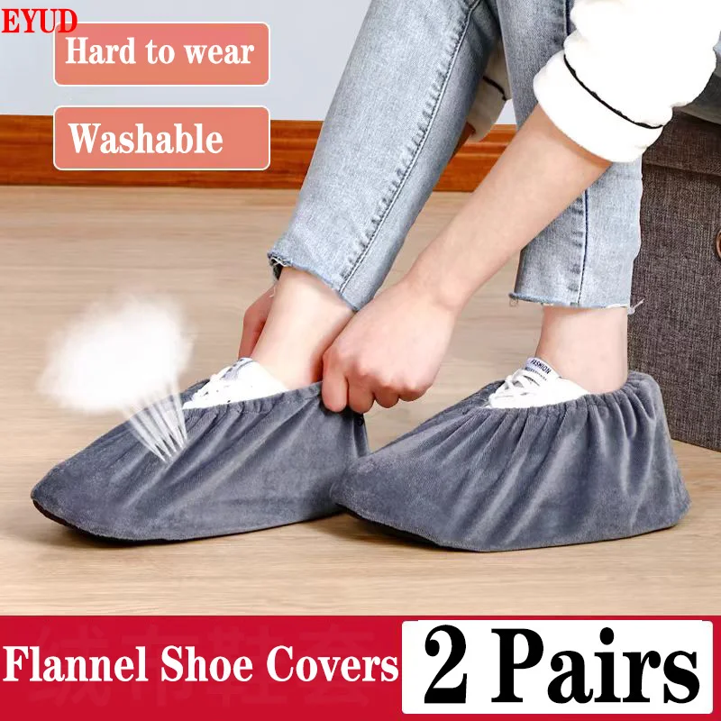 1 paar Haushalt Flanell Schuh Abdeckungen Dicke Wiederverwendbare Nicht-slip Überschuhe Indoor Halten Boden Teppich Reinigung Schuhe Hausschuhe Schutz Image