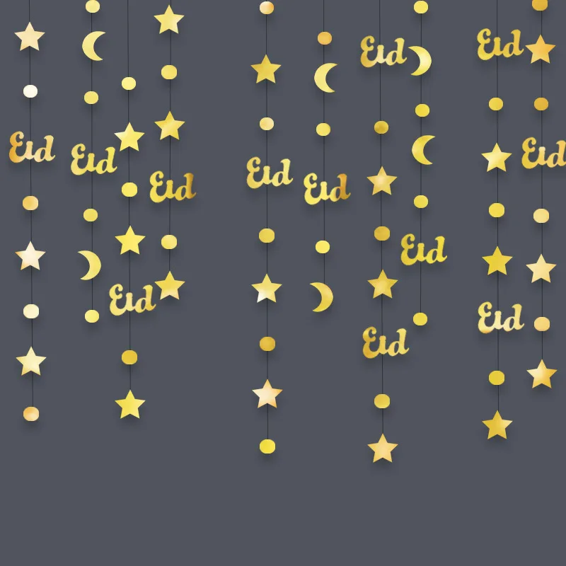 4M Glitter Papier Gold Stern Mond Girlanden Streamer Eid Mubarak Hängende Ornamente Ramadan Kareem Decor Banner Party Liefert Image