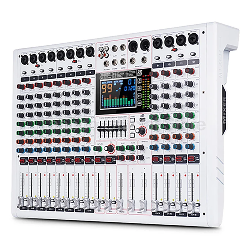 12-Kanal-Mixer, USB-Bluetooth-Digital-Audiomischer mit 99 Arten von Nachhallseffekten für Karaoke-Bühnen-Hochzeitsaufführungen Image