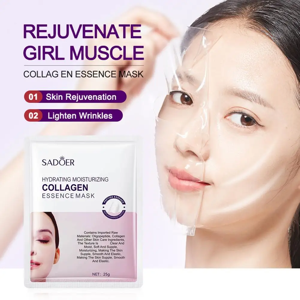 Kollagen Anti-Falten-Gesichtsmaske, verblasst feine Linien, strafft die Haut, Anti-Aging, aufhellende, feuchtigkeitsspendende Hautpflege, koreanische Kosmetik, 1/5 Stück Image
