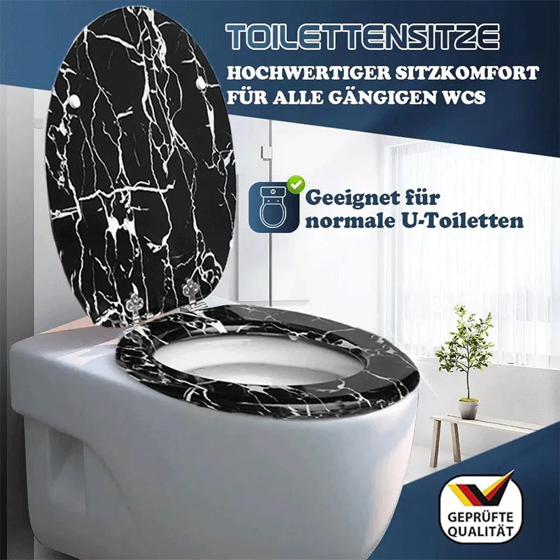 SAINOS Hochwertiger Toilettensitz Schwarz WC Sitz Mit Absenkautomatik Klodeckel Toilettendeckel Marmoroptik Image