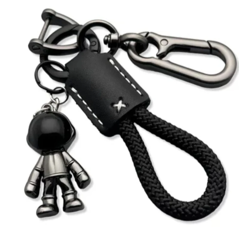 Personalisiertes Logo Mini Metall Astronaut Leder Schlüsselanhänger Benutzerdefinierte Name Nummer Tasche Auto Schlüsselanhänger Ring Geflecht Seil Schlüsselanhänger Anhänger Image