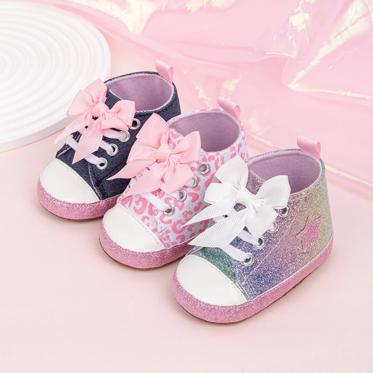 Frühlings- und Herbststil für 0–1 Jahre alte Babys, Schnür-Wanderschuhe, hohe Babyschuhe mit weichen Sohlen Image