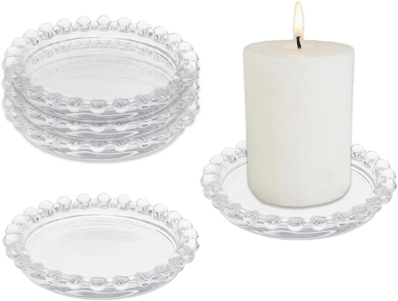 6 Stücke Glas Kerzenplatte Glas Säulenhalter Schöne Untersetzer Klar Transparent Untersetzer Halter Runde Platte Image