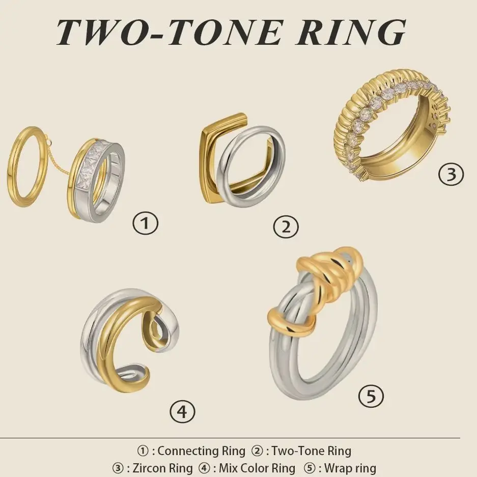 Bague en acier inoxydable Double couche bicolore pour femmes, Zircon délicat, plaqué or PVD 18K, étanche, tendance, bijoux de doigt, cadeaux