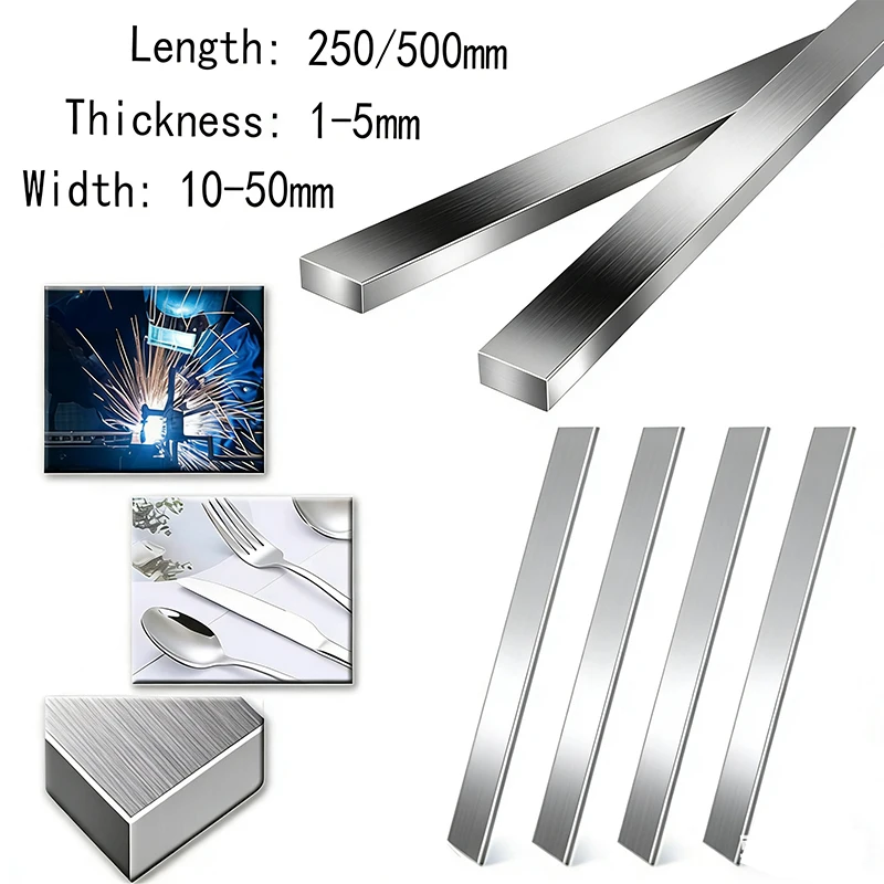 1 pz lunghezza 250mm/500mm barra piatta in acciaio inossidabile 304 spessa 1/2/3/4/5mm larghezza 10/12/15/20/25/30/40mm