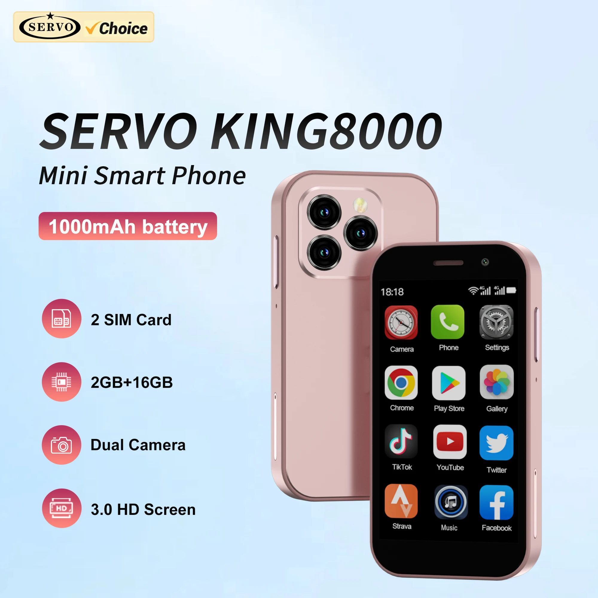 SERVO KING8000 4G LTE Mini-Smartphone Android-System 16 GB ROM Play Store 5 MP Kamera 3,0 Zoll kleine Smartphones 2000 mAh Akku