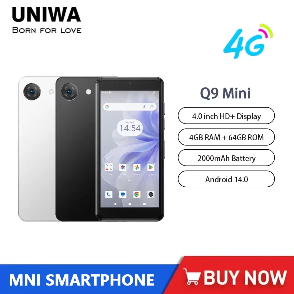 UNIWA Phonemax Q9 Mini Unisoc T606 4G Smartphone 4 Zoll QHD 4 GB RAM 64 GB ROM Mobiltelefon Android 14 2000 mAh Kleines Telefon Face ID Image
