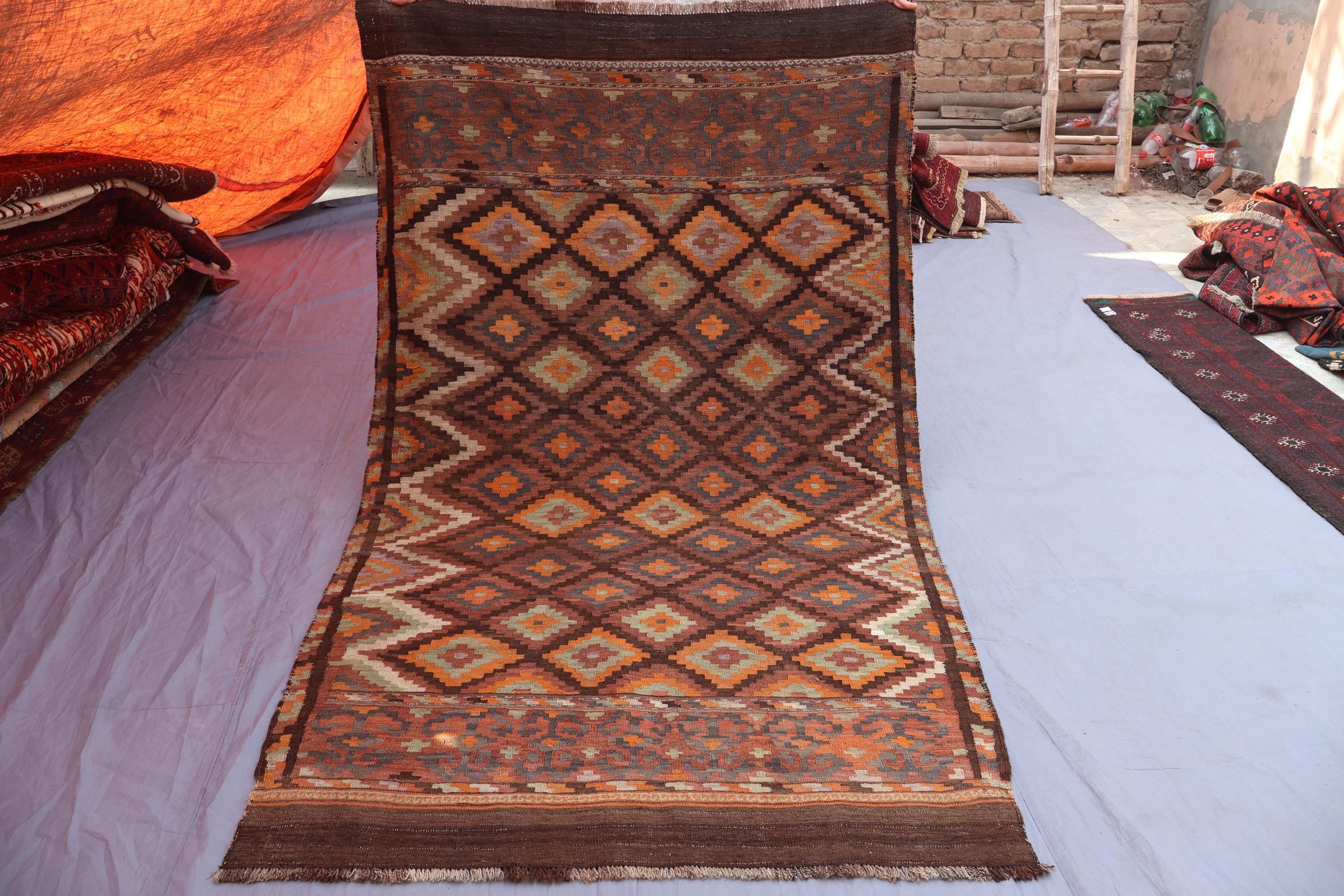 Tappeto Kilim antico 4'5x7'6 ft Tappeto Kilim afgano in terracotta Tappeto vintage, tappeto in lana fatto a mano, tappeto Boho a tessitura piatta, tap
