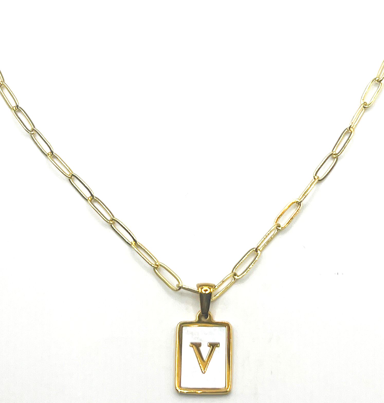 Women's Pearlescent Initial Necklace by FERKO JEWELRY in V (Size ONE SIZE)
