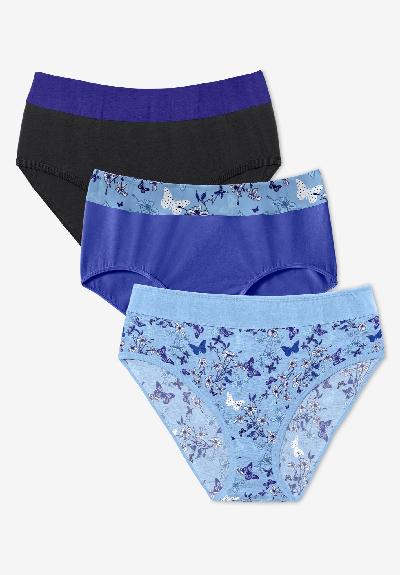 Plus Size Women's Full Coverage Stretch Cotton Color Block Brief 3-Pack by Comfort Choice in Ultra Blue Assorted (Size 15) Underwear