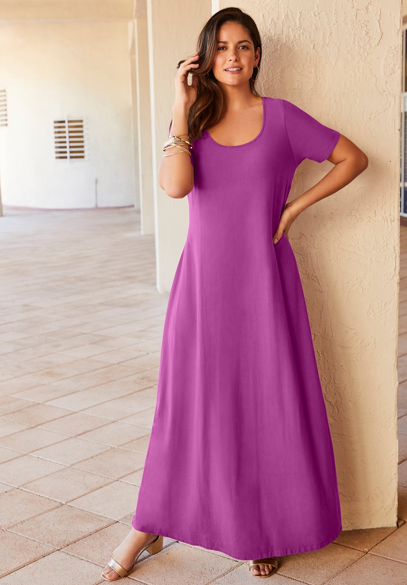 Plus Size Women's Stretch Cotton T-Shirt Maxi Dress by Jessica London in Deep Orchid (Size 26)