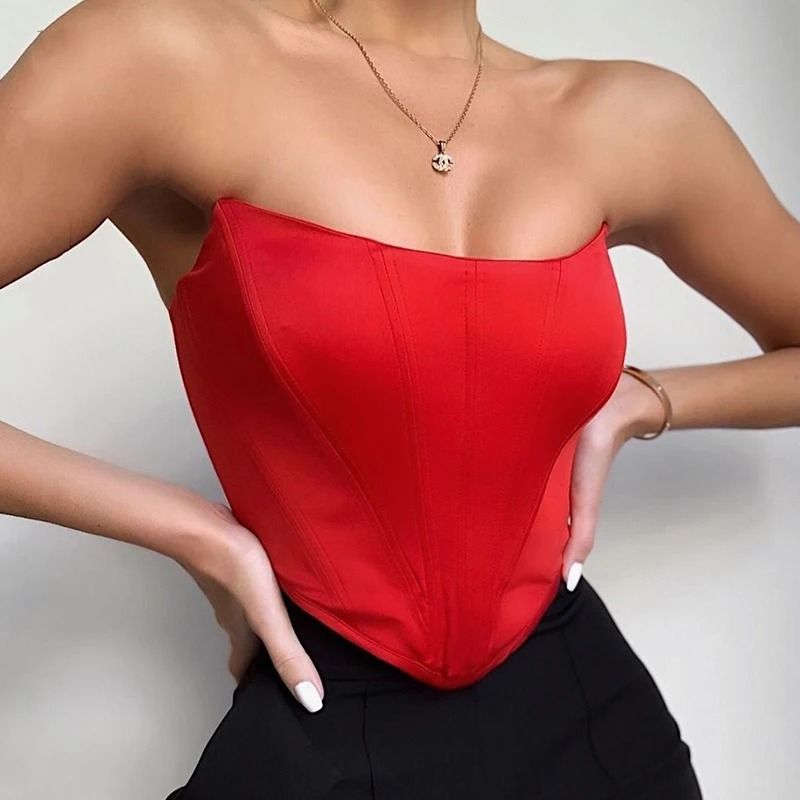 Sleeveless Off Shoulder Corset Crop Top pink s