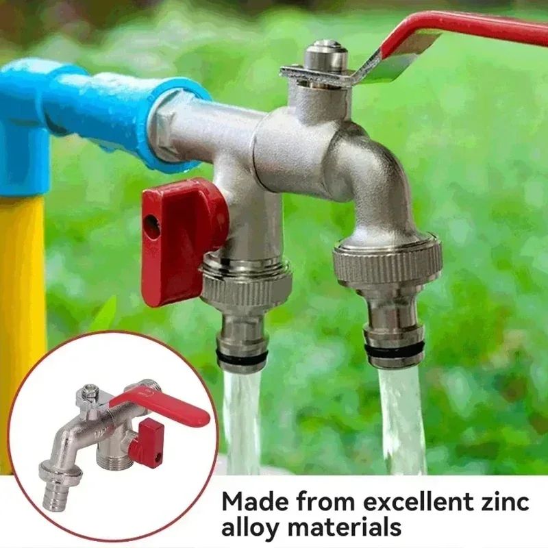 2 in 1 Double Valve Outdoor Garden Faucet Anti Freeze Water Tap With Dual Outlets For Garden Hoses, Patios & Boiler Dr black (double Mouth)