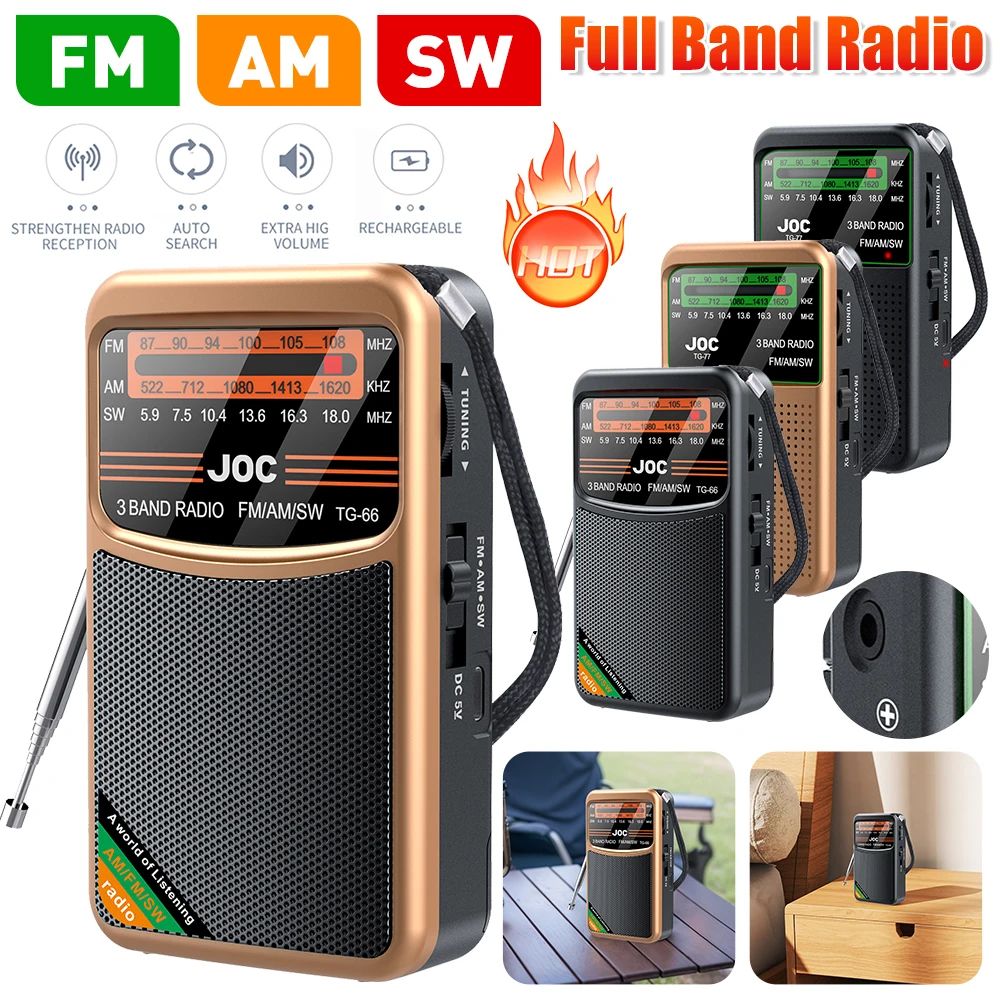 Emergency Pocket Radio FM AM SW Rechargeable Portable Radio tg66 Black