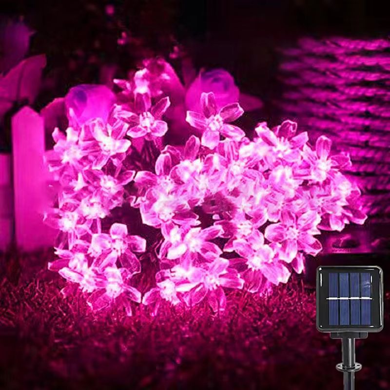 Solar Cherry Blossom Flower String Lights Waterproof Outdoor Garden Decoration cherry Purple 39.37 Ft 100 Leds 8 Modes