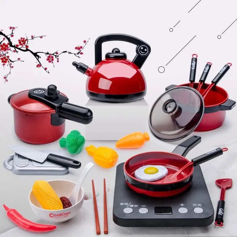 Kids Pretend Kitchen Toy Set Cooking Cookware & Cutting Fruit Play Kitchen For Girls cookware