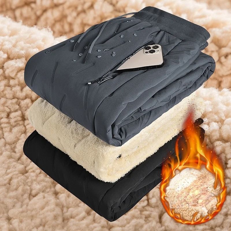 Women Winter Lambswool Fleece Lined Warm Jogger Sweatpants black Straight Cut xl