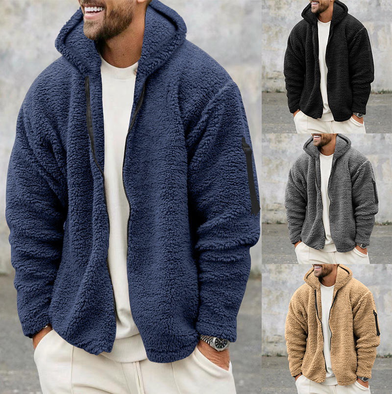 Casual Hooded Jacket For Men, Autumn And Winter Double Sided Fleece Coat navy Blue s