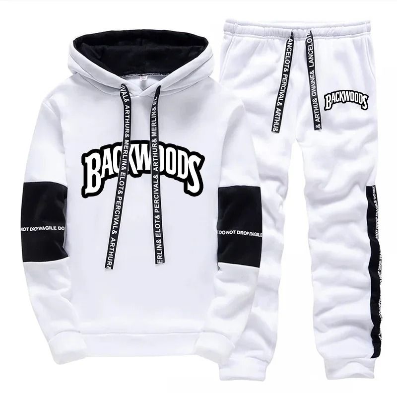 Mens Casual Tracksuit Print Sweatshirt And Sweatpants Set 2xl white Hoodie