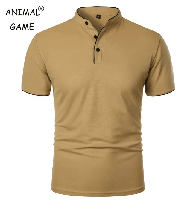 Mens Casual Breathable Short Sleeve Polo Shirt Loose Fit khaki l