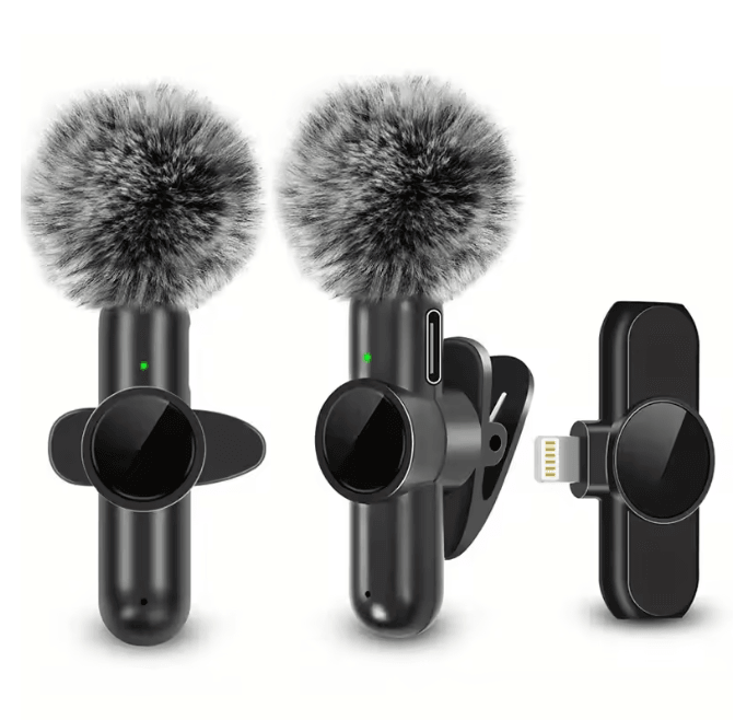 WindClear Wireless Lavalier Microphone Mini Clip On Mic With Windproof Cover 2in1 For Type c