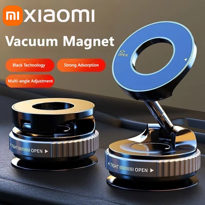 Foldable Xiaomi Strong Magnetic Phone Holder, Adjustable Vacuum Car Mount For IPhone, Cell Phone Live Streaming white
