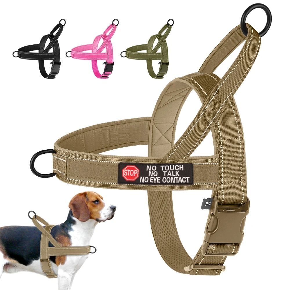 Reflective No Pull Tactical Dog Harness Padded Vest For Small Medium And Large Dogs khaki With Sticker m