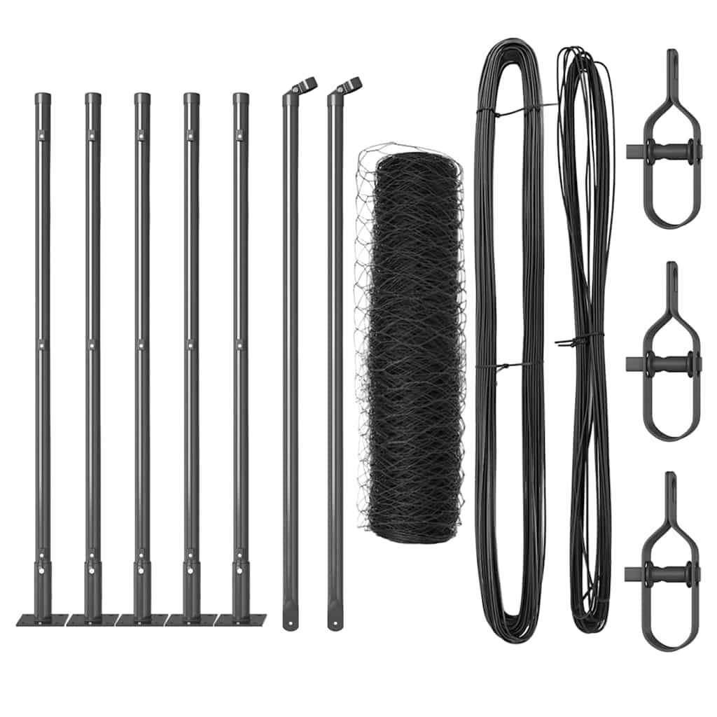 vidaXL Zaunpfosten Grau 10 x 0,5 m (50 mm Maschen) Stahl und PVC Image