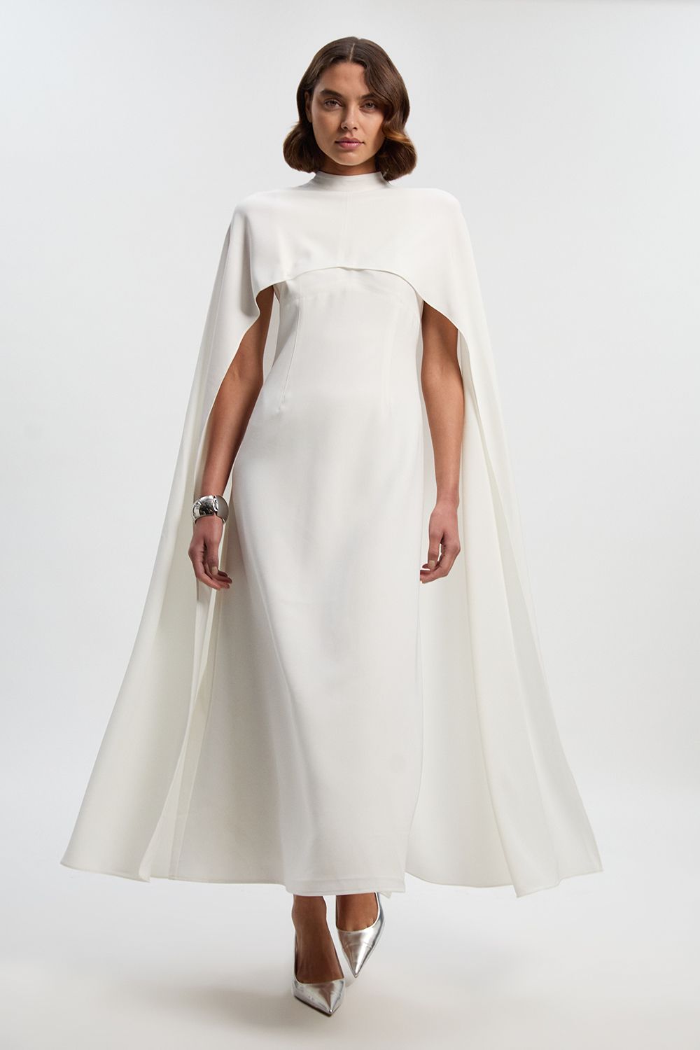 Karen Millen Womens Tailored Cape Detail Maxi Dress - White - Size 12 UK | Karen Millen Sale | Discount Designer Brands