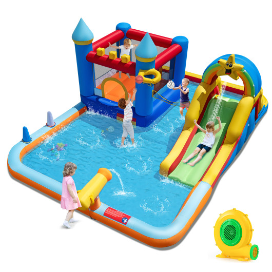 Costway Inflatable Water Slide Park Bouncy Castle with Climbing Wall with Blower