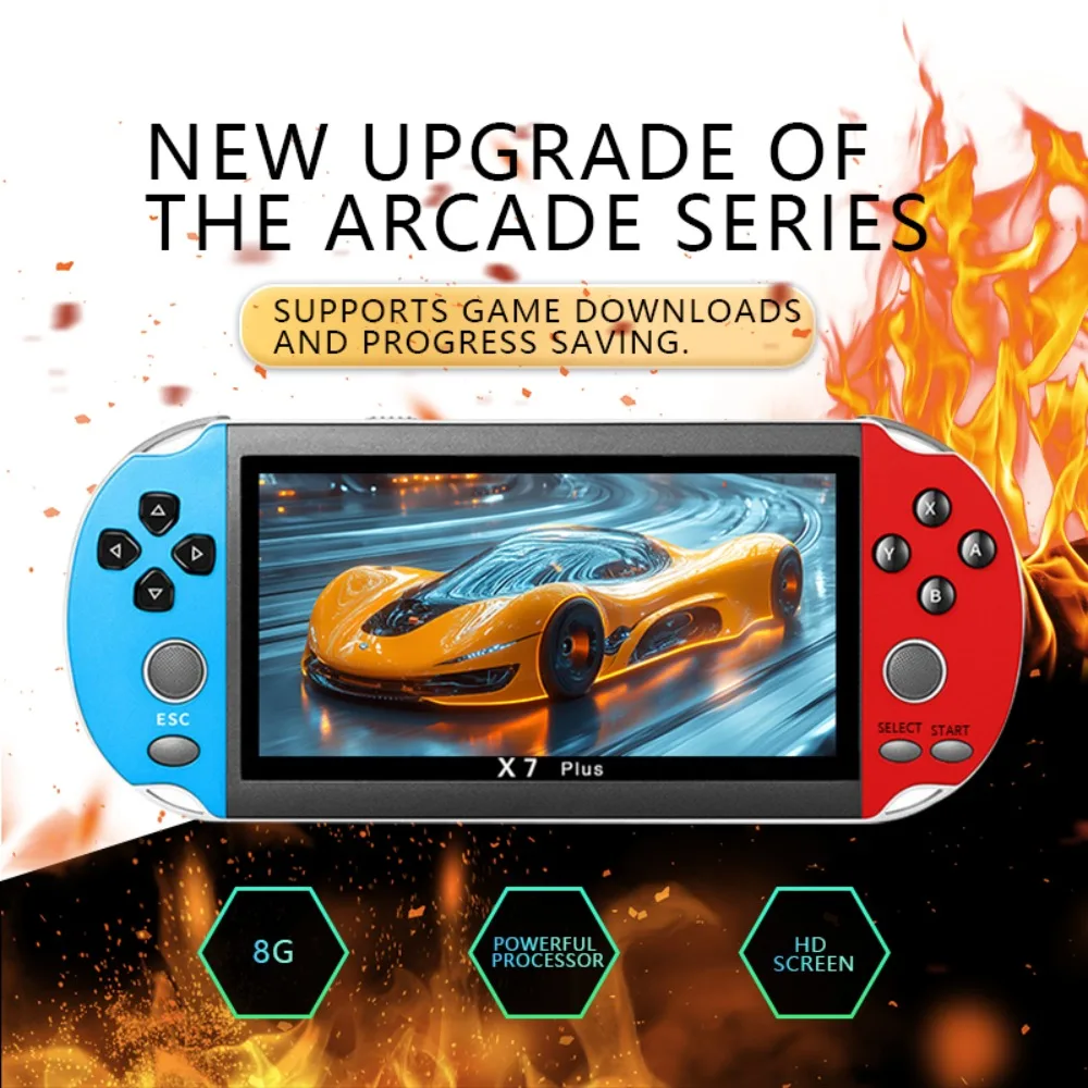 X7 Plus Console de jeu Portable 5.1 pouces,Preload 10000 jeux jeux vidéo portables sortie HDMI et Double lecteur classique Arcade rétro