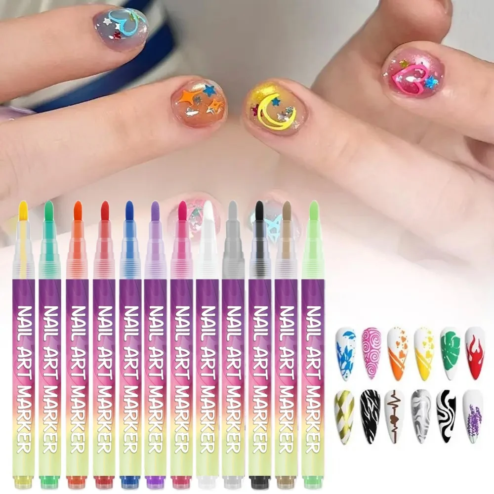 12-teilige wasserfeste Nail-Art-Malstifte, DIY-Graffiti-Marker mit Linien- und Blumendetail, Weihnachts- und Weihnachtsgeschenk Image