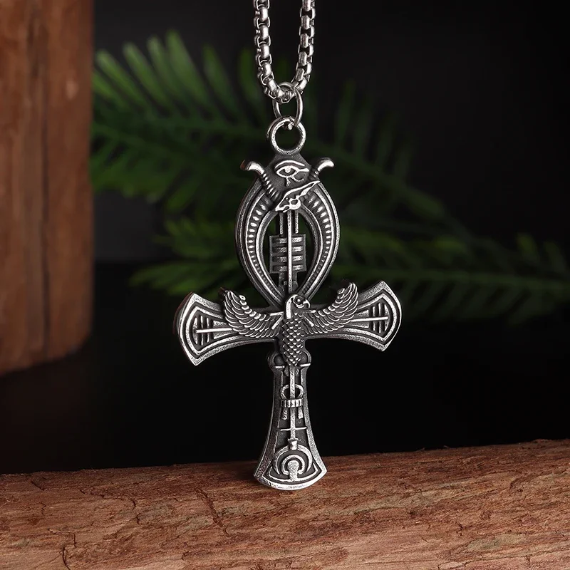 Vintage Ankh Kreuz Schlüssel des Lebens Halskette Herrenmode Auge des Horus Amulett Anhänger Ägyptischer Schmuck Geschenke Image
