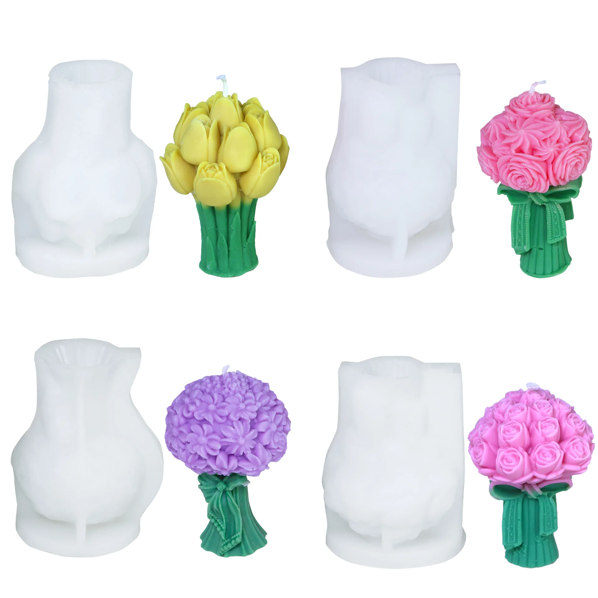 DIY Umbelliferous Hyacinth Bouquet Silikon Kerze Form Rose Pfingstrose Blume Gips Tulpe Harz Aroma Seife Form Kuchen Dekor Geschenke Image