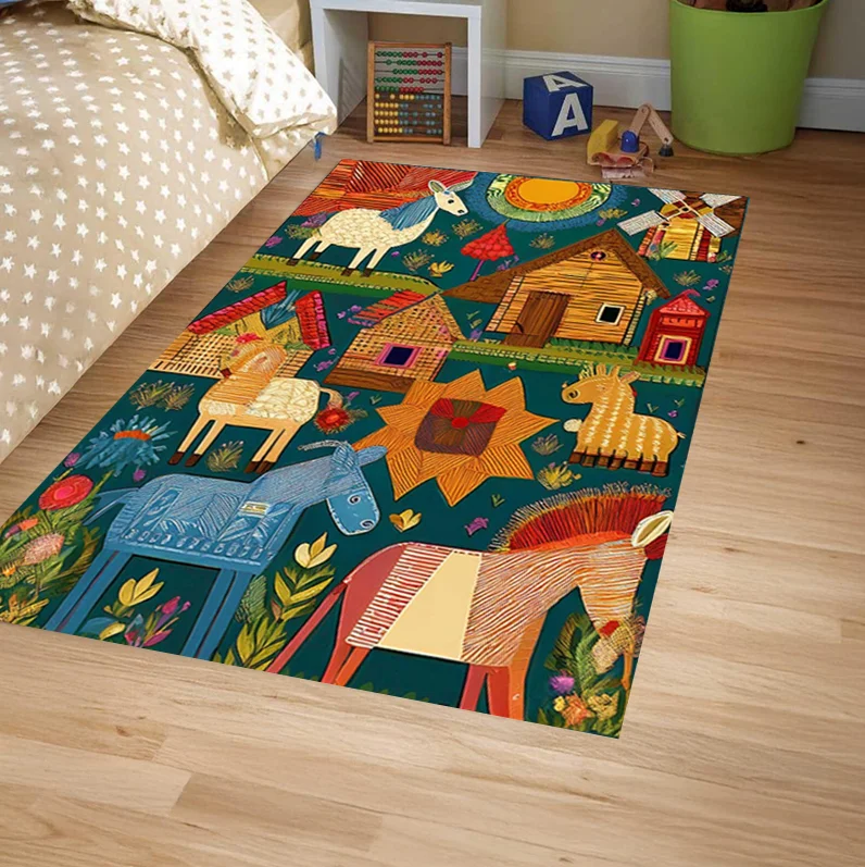Bauernhoftier-Kinderteppich, rutschfest, für Kinderzimmer, Wohnzimmer, Schlafzimmer, Heimdekoration, Matten