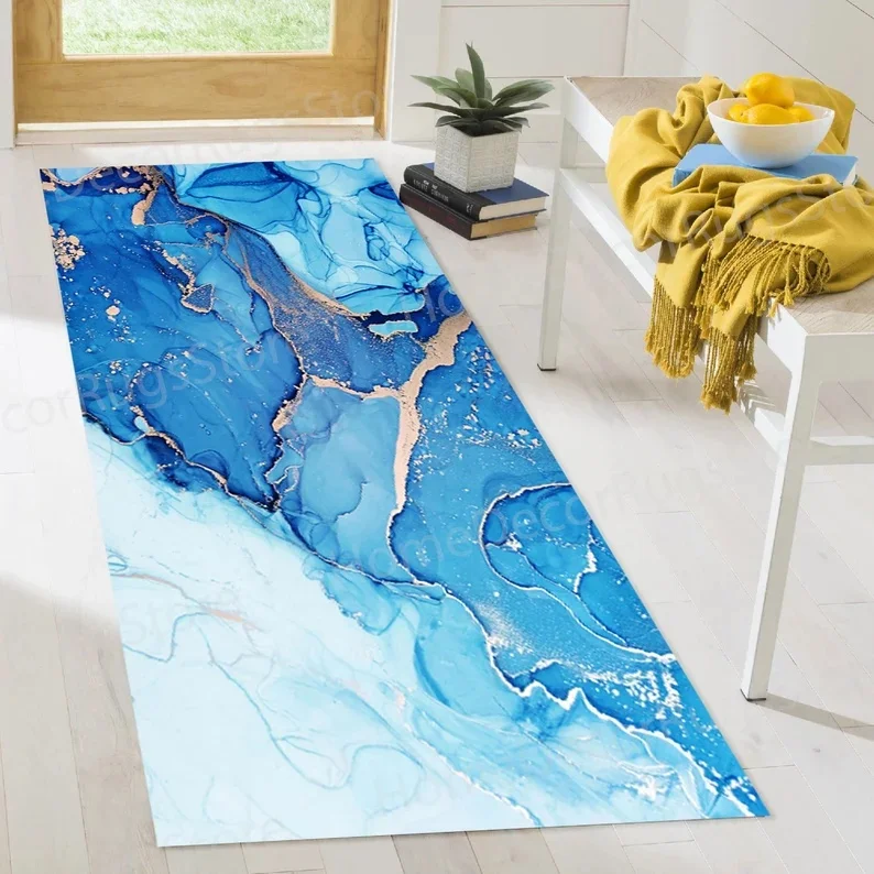 Blue Water Ripple Runner Teppich Marmormuster High-End-Teppich Veranda Korridor Foyer Bodenmatte Heimdekoration Image