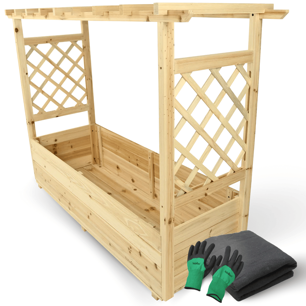 DELUKE Hochbeet mit Rankgitter THAO Inkl. Vlies & Handschuhe, Pflanzkasten mit Rankhilfe Blumenkasten für Kletterpflanzen hängende Körbe, 128cm Breit Image