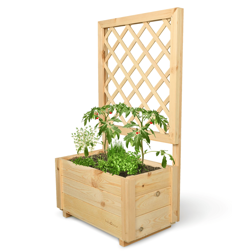 DELUKE Pflanzkasten mit Rankgitter THIO Inkl. Vlies & Handschuhe, Hochbeet mit Rankhilfe Blumenkasten für Kletterpflanzen hängende Körbe, 58cm Breit Image