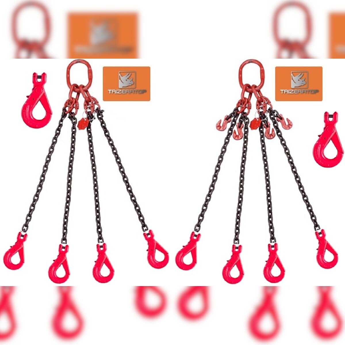 Kettengehänge 4-Strang, 10 mm, WLL 6700 kg mit Sicherheitsgabelkopfhaken, 3 m ohne Kettenkürzer Image