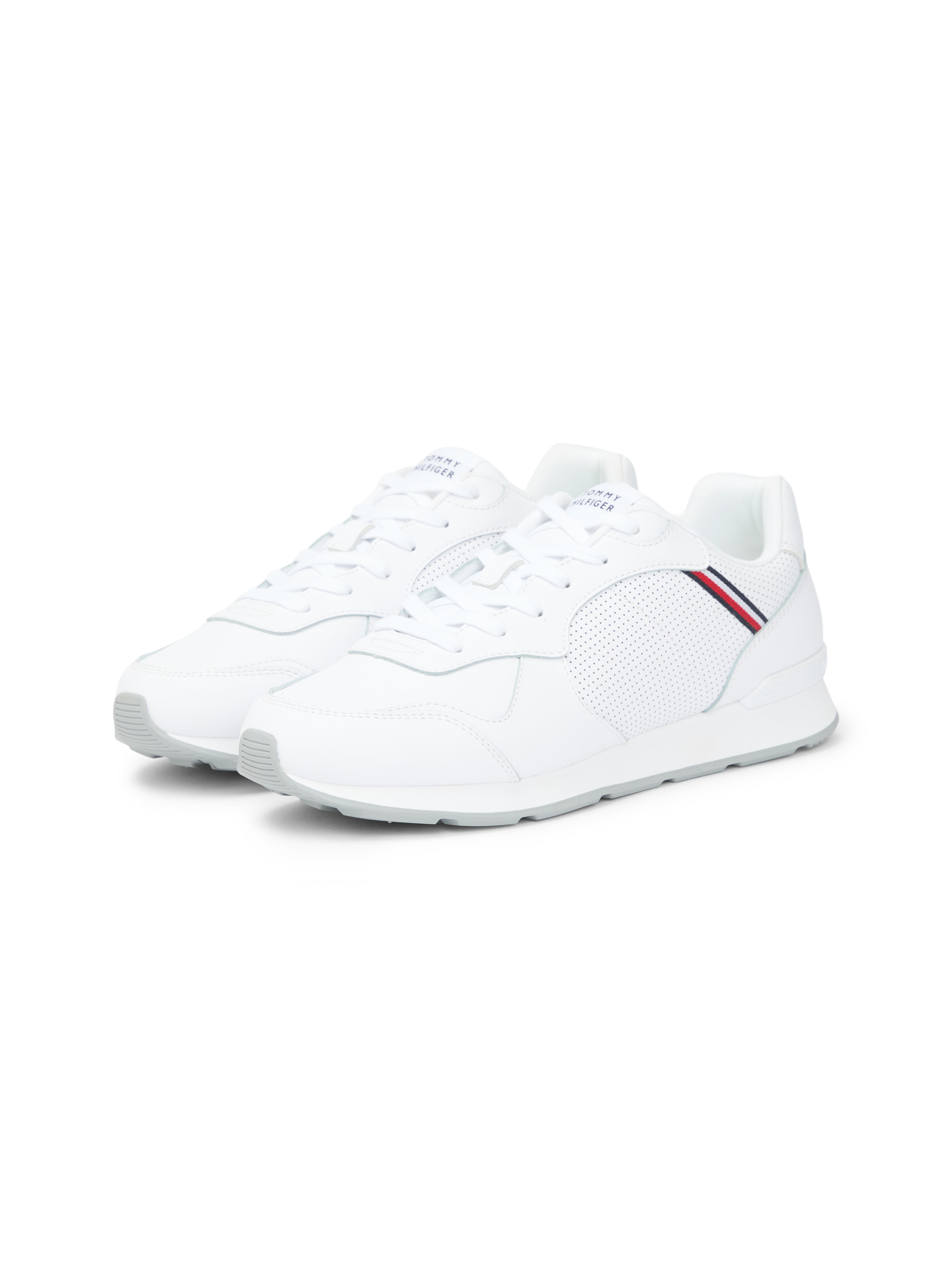 Sneaker TOMMY HILFIGER "MAXLITE 1A", Damen, Gr. 40, weiß, Leder, Schuhe Sneaker, Freizeitschuh, Halbschuh, Schnürschuh, Streifen in Tommy Farben