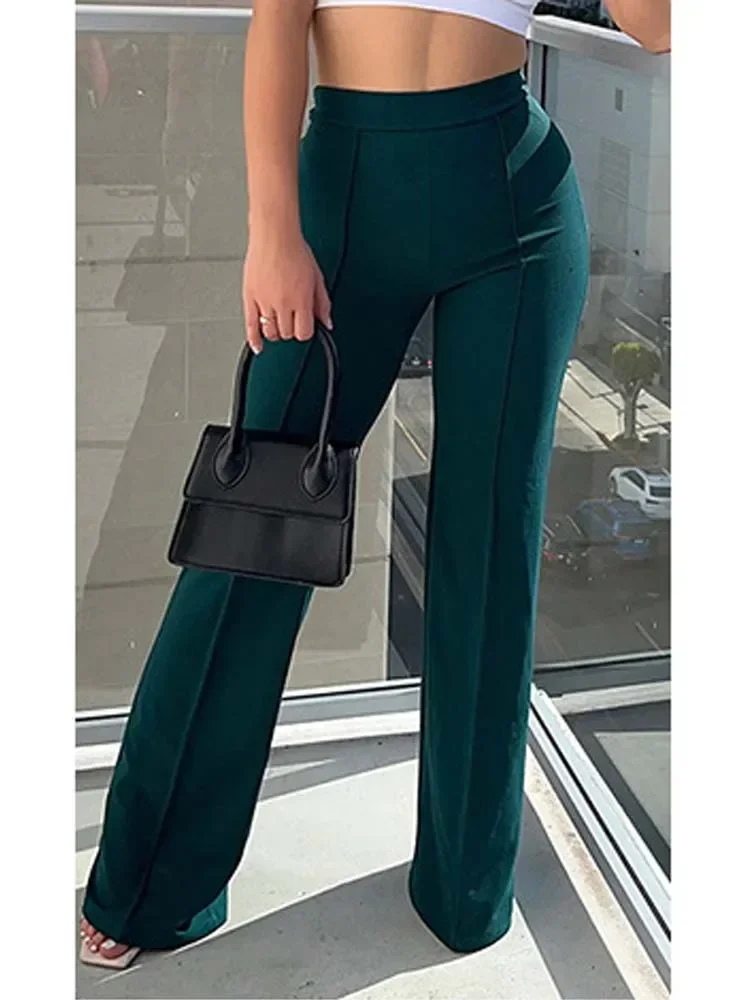 Fashion Solid Schlank Ausgestelltes Hosen Frauen Hohe Taille OL Damen Karriere Lange Hosen Weibliche Herbst Chic Dropping Bell-Bottom-Hose Image