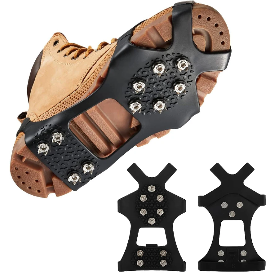 Steigeisen Schuh Eis Greifer Traktion Stollen Eis Schnee Griffe mit 10 Edelstahl Spikes, Outdoor Anti-Rutsch Schuhe Greifer