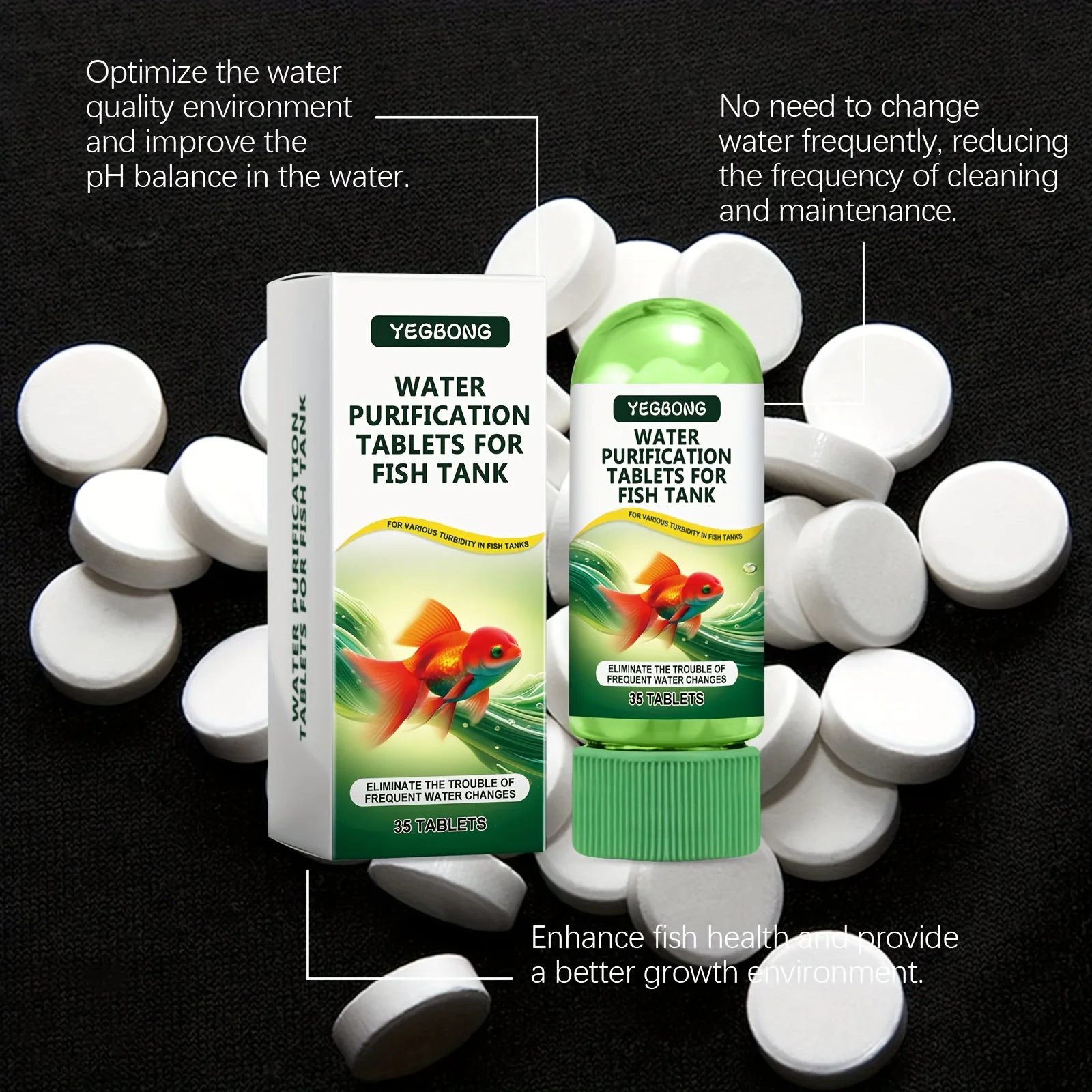 35 Tabletten Wasseraufbereitungstabletten Schneller Aquarium-Wasserfilter Fischzubehör Aquariumtabletten Verbessern Sie die Wasserqualität des Aquariums Image