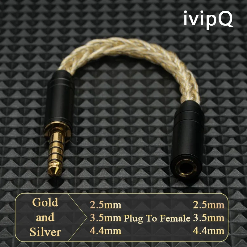 Cavo adattatore ivipQ da 2,5/3,5/4,4 mm maschio a 2,5/3,5/4,4 mm femmina maschio a maschio 8 core cavo di conversione audio bilanciato oro + argento