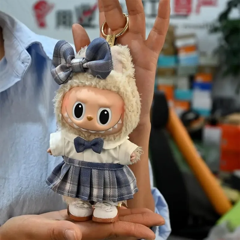 Mini-Puppenkleidung, Outfit-Zubehör für 15–17 cm große Ropa Labubu und 10 cm große Baumwollpuppen, süßer Riemenrock, Lederschuhe, Kleidung