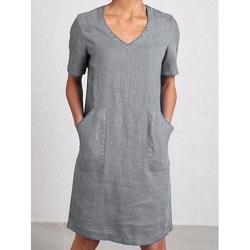 Damen Midikleid Sommerkleid Lässig Täglich Normale Passform Einfach Kurzarm V Ausschnitt Blau Schwarz Braun Grün Sommer Frühling Image