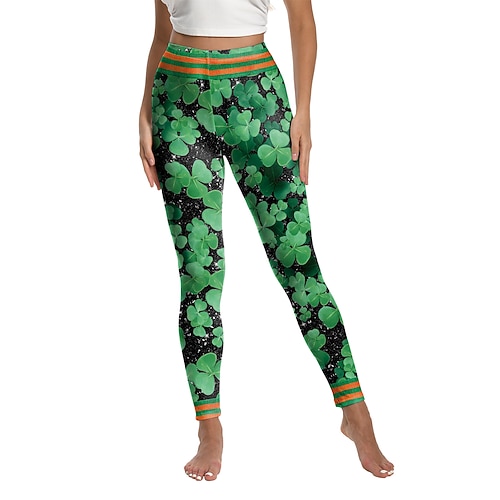 St. Patrick 2026 Kleeblatt Glückliche Iren Karneval Hose Leggings Cosplay Erwachsene Damen St. Patrick's Day Lässig Party Einfaches Karnevalskostüm Verkleiden Image