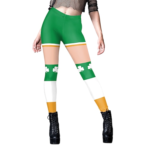 St. Patrick 2026 Kleeblatt Glückliche Iren Karneval Hose Leggings Cosplay Erwachsene Damen St. Patrick's Day Lässig Party Einfaches Karnevalskostüm Verkleiden Image